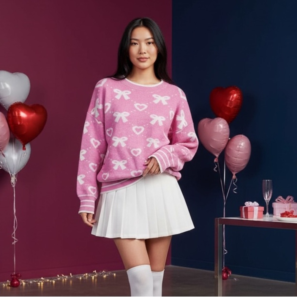 BB05 Bibi Heart Pattern Pink Sweater